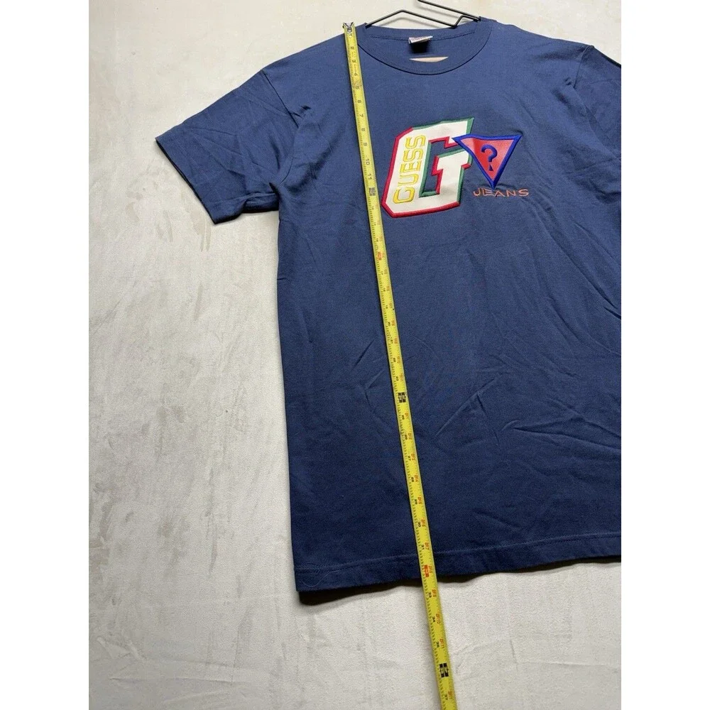 Vintage Guess Georges Marciano Shirt Men’s XL Blue 90s Embroidered Faux Leather - Picture 4 of 7